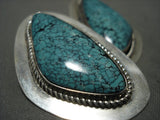 Enormouse Vintage Navajo Crow Springs Turquoise Native American Jewelry Silver Earrings Old-Nativo Arts