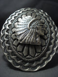 Exceptional Vintage Native American Jewelry Navajo Chief Sterling Silver Huge Bracelet-Nativo Arts