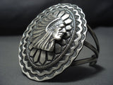 Exceptional Vintage Native American Jewelry Navajo Chief Sterling Silver Huge Bracelet-Nativo Arts
