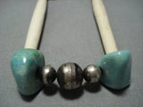 Exceptional Vintage Native American Jewelry Navajo Green Turquoise Sterling Silver Necklace Old-Nativo Arts