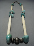 Exceptional Vintage Native American Jewelry Navajo Green Turquoise Sterling Silver Necklace Old-Nativo Arts