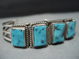 Exceptional Vintage Native American Jewelry Navajo Squared Turquoise Sterling Silver Bracelet-Nativo Arts
