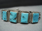 Exceptional Vintage Native American Jewelry Navajo Squared Turquoise Sterling Silver Bracelet-Nativo Arts