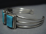 Exceptional Vintage Native American Jewelry Navajo Squared Turquoise Sterling Silver Bracelet-Nativo Arts