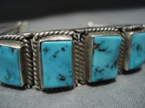 Exceptional Vintage Native American Jewelry Navajo Squared Turquoise Sterling Silver Bracelet-Nativo Arts