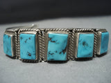 Exceptional Vintage Native American Jewelry Navajo Squared Turquoise Sterling Silver Bracelet-Nativo Arts