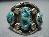 Exceptional Vintage Native American Jewelry Navajo Turquoise Sterling Silver Ring-Nativo Arts