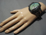 Exceptional Vintage Native American Navajo Green Turquoise Sterling Silver Bracelet Old-Nativo Arts
