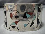 Exceptional Vintage Native American Navajo Turquoise Sterling Silver Inlay Bracelet Old-Nativo Arts
