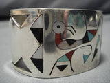 Exceptional Vintage Native American Navajo Turquoise Sterling Silver Inlay Bracelet Old-Nativo Arts