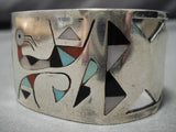 Exceptional Vintage Native American Navajo Turquoise Sterling Silver Inlay Bracelet Old-Nativo Arts