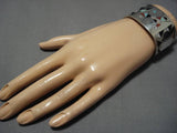 Exceptional Vintage Native American Navajo Turquoise Sterling Silver Inlay Bracelet Old-Nativo Arts