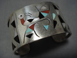 Exceptional Vintage Native American Navajo Turquoise Sterling Silver Inlay Bracelet Old-Nativo Arts