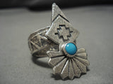 Exceptional Vintage Native American Navajo Turquoise Sterling Silver Kachina Ring Old-Nativo Arts