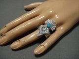 Exceptional Vintage Native American Navajo Turquoise Sterling Silver Kachina Ring Old-Nativo Arts