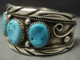 Exceptional Vintage Navajo Blue Turquoise Sterling Native American Jewelry Silver Bracelet Old-Nativo Arts