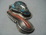 Exceptional Vintage Navajo Native American Jewelry jewelry Turquoise Coral Sterling Silver Pendant-Nativo Arts