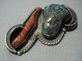 Exceptional Vintage Navajo Native American Jewelry jewelry Turquoise Coral Sterling Silver Pendant-Nativo Arts