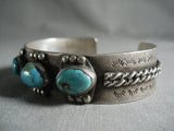 Exceptional Vintage Navajo Pilot Mntn Turquoise Native American Jewelry Silver Roped Bracelet-Nativo Arts