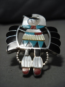 Exceptional Vintage Zuni Native American Sterling Silver Turquoise Inlay Ring-Nativo Arts