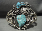 Expert Detailed Old Vintage Navajo Turquoise Native American Jewelry Silver Leaf Bracelet Old-Nativo Arts