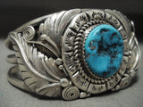 Expert Detailed Wide Vintage Navajo Old Kingman Turquoise Native American Jewelry Silver Garden Bracelet-Nativo Arts