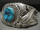 Expert Detailed Wide Vintage Navajo Old Kingman Turquoise Native American Jewelry Silver Garden Bracelet-Nativo Arts