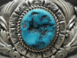 Expert Detailed Wide Vintage Navajo Old Kingman Turquoise Native American Jewelry Silver Garden Bracelet-Nativo Arts