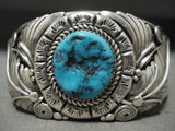 Expert Detailed Wide Vintage Navajo Old Kingman Turquoise Native American Jewelry Silver Garden Bracelet-Nativo Arts