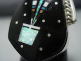 Exquisite Native American Jewelry Navajo Midnight Space Kachina Sterling Silver Turquoise Coral Ring-Nativo Arts