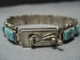 Exquisite Vintage Native American Jewelry Laguna Inlay Turquoise Sterling Silver Bracelet Old-Nativo Arts