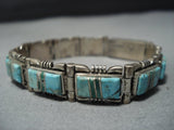 Exquisite Vintage Native American Jewelry Laguna Inlay Turquoise Sterling Silver Bracelet Old-Nativo Arts