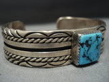 Exquisite Vintage Native American Jewelry Navajo 7 Sterling Silver Emil Benally Turquoise Bracelet Old-Nativo Arts