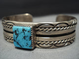 Exquisite Vintage Native American Jewelry Navajo 7 Sterling Silver Emil Benally Turquoise Bracelet Old-Nativo Arts