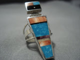 Exquisite Vintage Native American Jewelry Navajo Geometric Kachina Sterling Silver Turquoise Ring-Nativo Arts