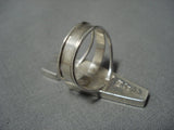 Exquisite Vintage Native American Jewelry Navajo Geometric Kachina Sterling Silver Turquoise Ring-Nativo Arts
