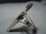 Exquisite Vintage Native American Jewelry Navajo Geometric Kachina Sterling Silver Turquoise Ring-Nativo Arts