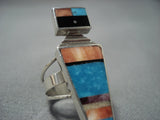 Exquisite Vintage Native American Jewelry Navajo Geometric Kachina Sterling Silver Turquoise Ring-Nativo Arts