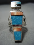 Exquisite Vintage Native American Jewelry Navajo Geometric Kachina Sterling Silver Turquoise Ring-Nativo Arts
