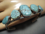 Exquisite Vintage Native American Jewelry Navajo Green Turquoise Sterling Silver Spiderweb Bracelet Old-Nativo Arts