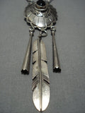 Exquisite Vintage Native American Jewelry Navajo Onyx Sterling Silver Necklace Old-Nativo Arts
