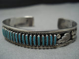 Exquisite Vintage Native American Jewelry Zuni Turquoise Needlepoint Terling Silver Cuff Bracelet Old-Nativo Arts