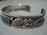 Exquisite Vintage Native American Jewelry Zuni Turquoise Needlepoint Terling Silver Cuff Bracelet Old-Nativo Arts