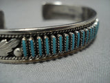 Exquisite Vintage Native American Jewelry Zuni Turquoise Needlepoint Terling Silver Cuff Bracelet Old-Nativo Arts