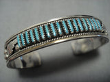 Exquisite Vintage Native American Jewelry Zuni Turquoise Needlepoint Terling Silver Cuff Bracelet Old-Nativo Arts