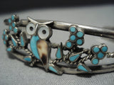 Exquisite Vintage Native American Jewelry Zuni Wise Owl Turquoise Sterling Silver Bracelet Cuff-Nativo Arts
