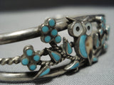 Exquisite Vintage Native American Jewelry Zuni Wise Owl Turquoise Sterling Silver Bracelet Cuff-Nativo Arts