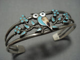 Exquisite Vintage Native American Jewelry Zuni Wise Owl Turquoise Sterling Silver Bracelet Cuff-Nativo Arts