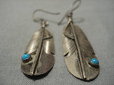 Exquisite Vintage Native American Navajo Feather Sterling Silver Earrings Old-Nativo Arts