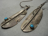 Exquisite Vintage Native American Navajo Feather Sterling Silver Earrings Old-Nativo Arts